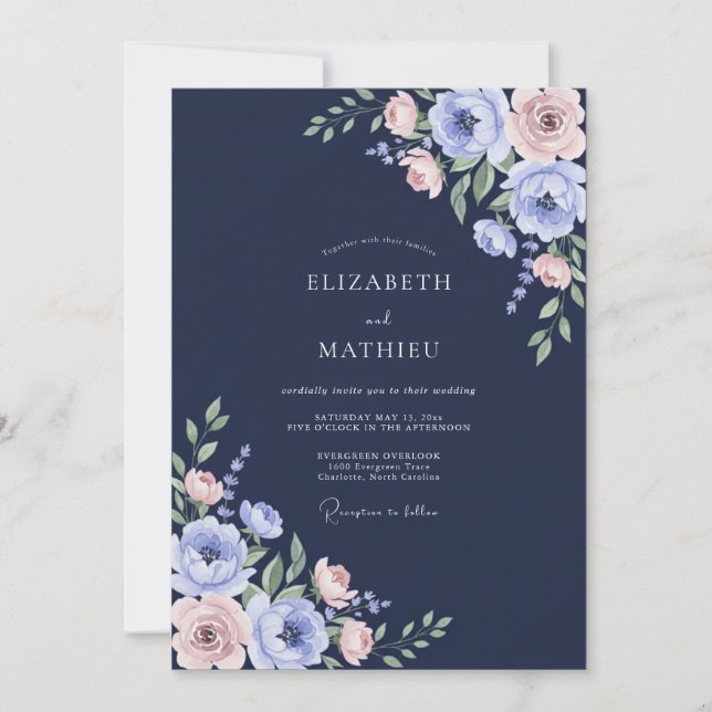 Midnight Blush Ranunculus Eucalyptus Wedding Invitation (Front)