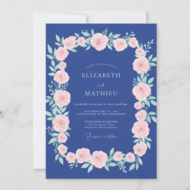 Midnight Blush Rose Wedding Invitation (Front)
