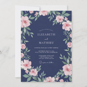 Midnight Blush Vine Wedding Invitation