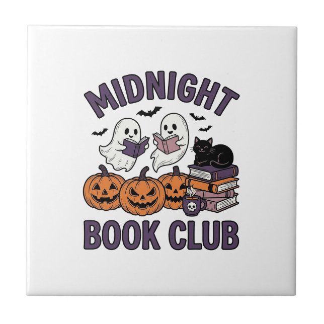 Midnight Book Club Halloween Reading Design_1 Ceramic Tile (Front)