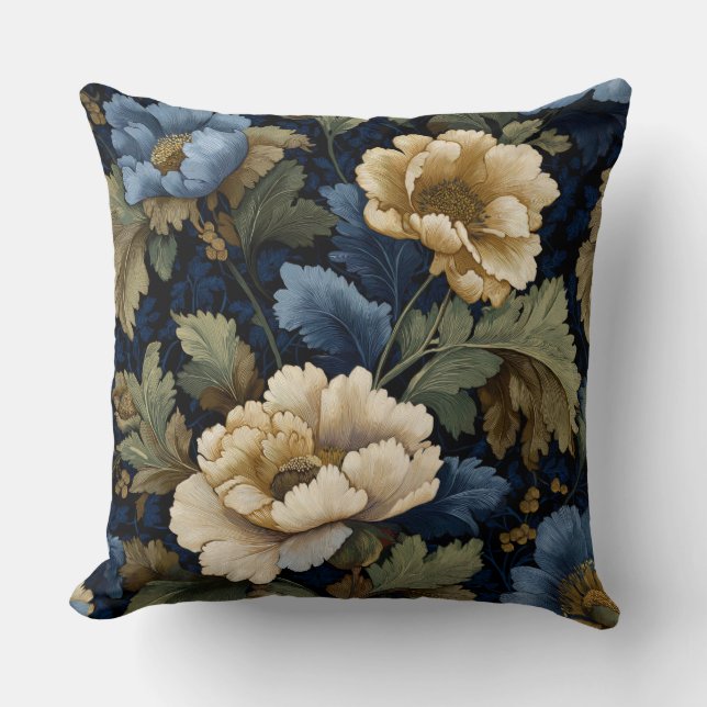 Midnight Botanica Elegance Throw Pillow (Front)