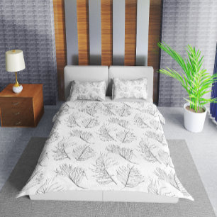 Midnight Botanical Dreams Black and White Duvet Cover