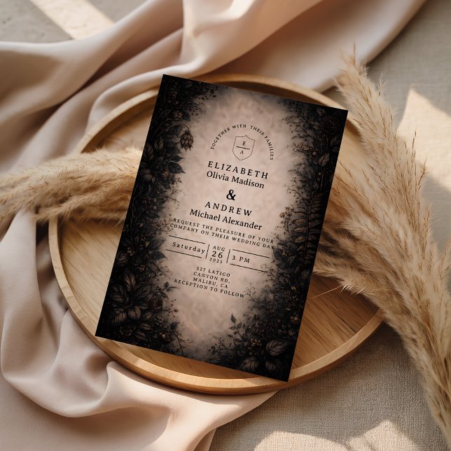 Midnight Botanical Gothic Wedding Invitation (Creator Uploaded)