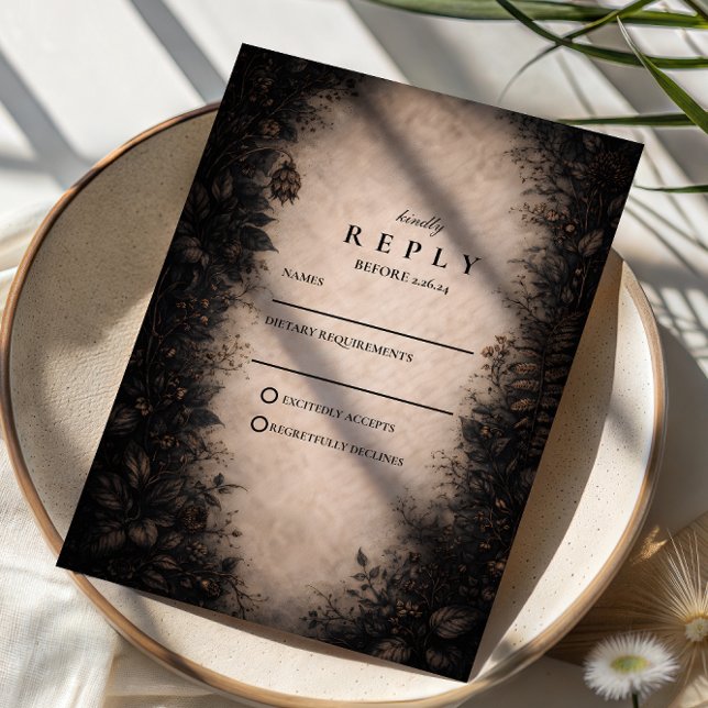 Midnight Botanical Gothic Wedding RSVP Card (Creator Uploaded)