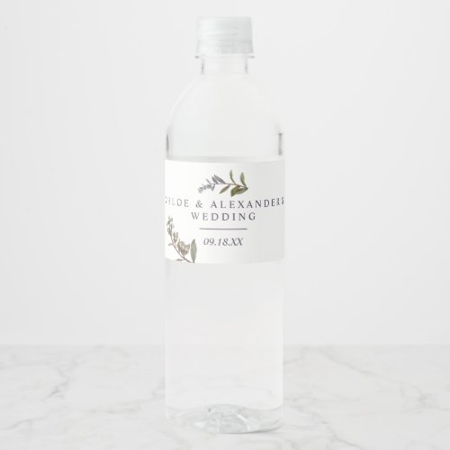 Midnight Botanical Wedding Water Bottle Label