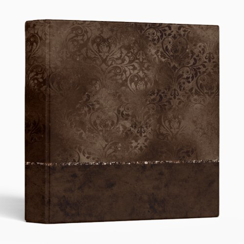 Midnight Bronze Romance  Satiny Grunge Damask 3 Ring Binder