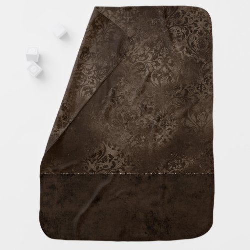 Midnight Bronze Romance  Satiny Grunge Damask Baby Blanket