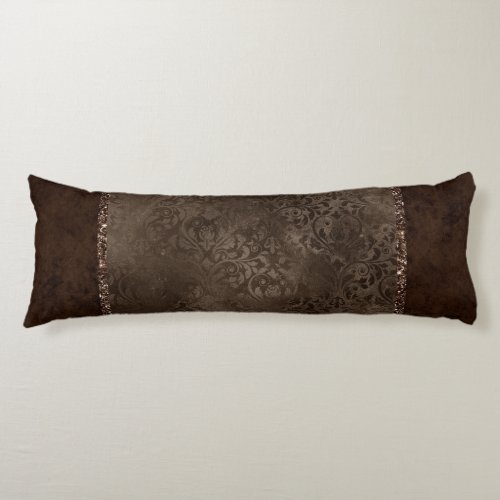 Midnight Bronze Romance  Satiny Grunge Damask Body Pillow