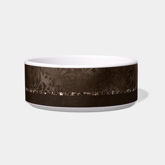 Midnight Bronze Romance | Satiny Grunge Damask Bowl (Front)