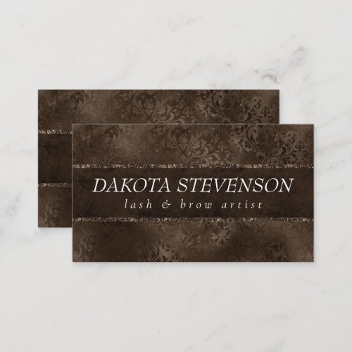 Midnight Bronze Romance  Satiny Grunge Damask Business Card