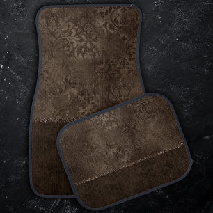Midnight Bronze Romance   Satiny Grunge Damask Car Floor Mat