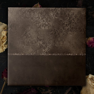 Midnight Bronze Romance Satiny Grunge Damask Ceramic Tile