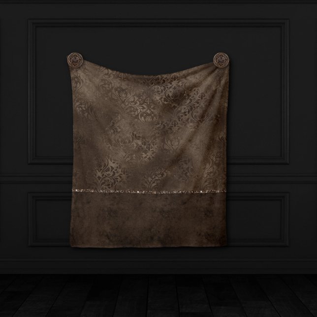 Midnight Bronze Romance | Satiny Grunge Damask Fleece Blanket (Creator Uploaded)