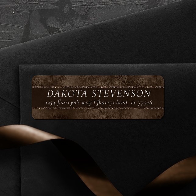 Midnight Bronze Romance | Satiny Grunge Damask Label (Creator Uploaded)