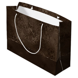 Midnight Bronze Romance Satiny Grunge Damask Large Gift Bag