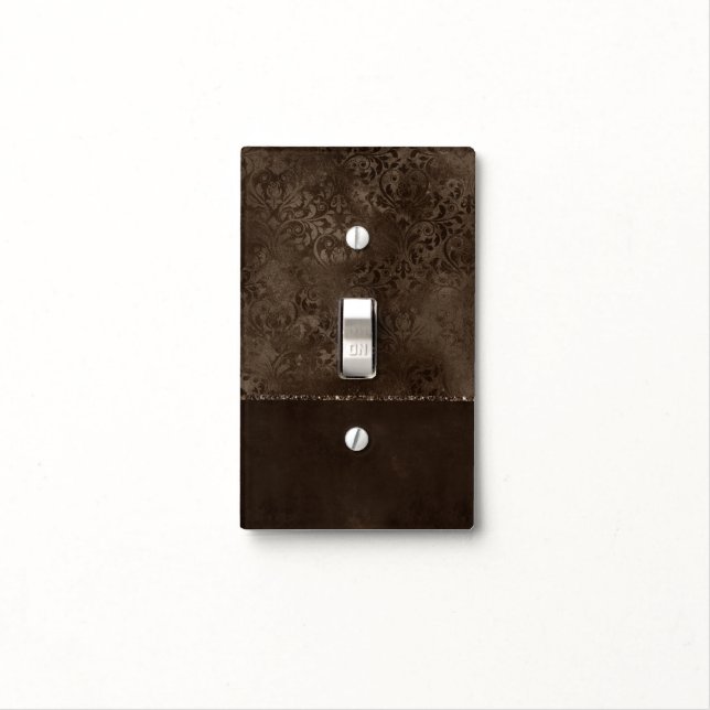 Midnight Bronze Romance | Satiny Grunge Damask Light Switch Cover (In Situ)