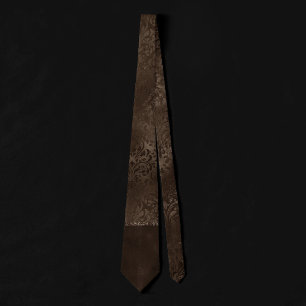 Midnight Bronze Romance Satiny Grunge Damask Neck Tie