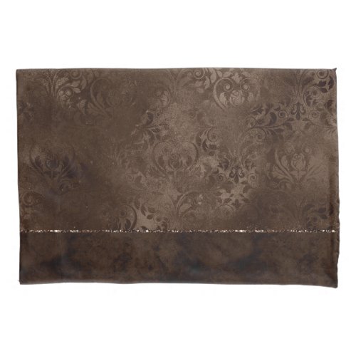 Midnight Bronze Romance  Satiny Grunge Damask Pillow Case