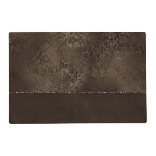 Midnight Bronze Romance Satiny Grunge Damask Placemat