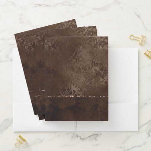 Midnight Bronze Romance  Satiny Grunge Damask Pocket Folder