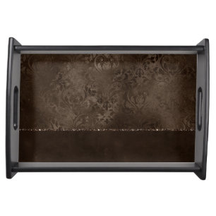 Midnight Bronze Romance Satiny Grunge Damask Serving Tray
