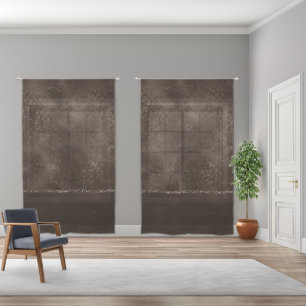 Midnight Bronze Romance Satiny Grunge Damask Sheer Curtains