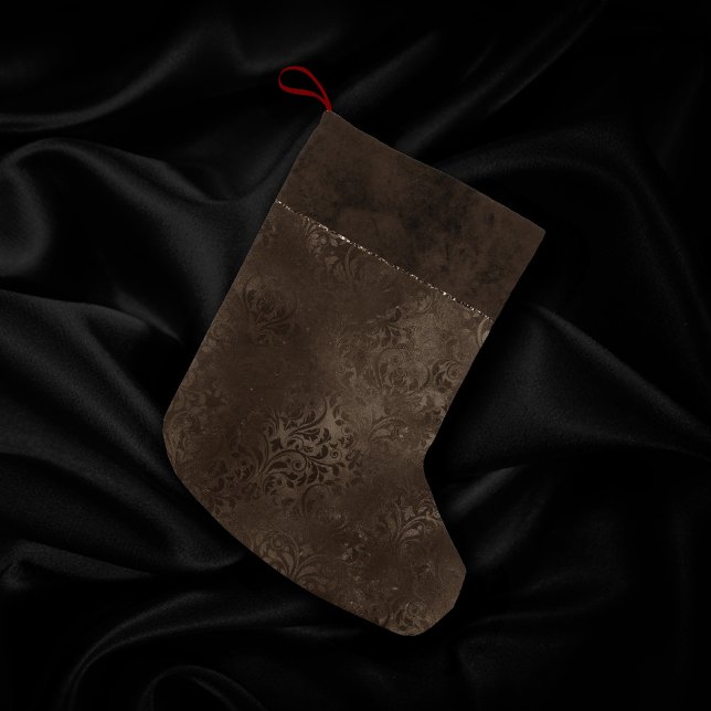 Midnight Bronze Romance | Satiny Grunge Damask Small Christmas Stocking (Creator Uploaded)