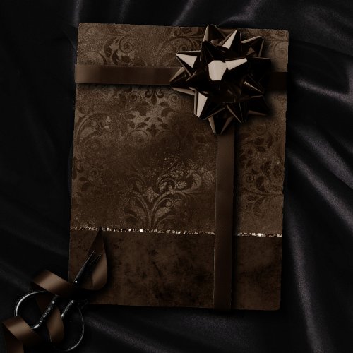 Midnight Bronze Romance  Satiny Grunge Damask Wrapping Paper