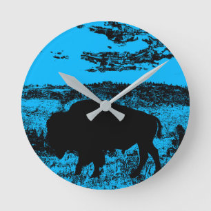 Midnight Buffalo - Plains Bison Round Clock