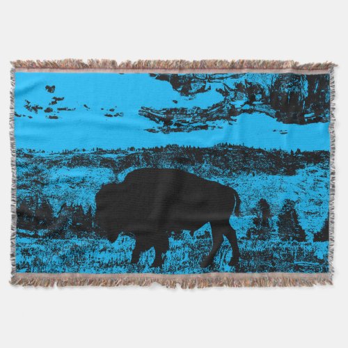 Midnight Buffalo  _  Plains Bison Throw Blanket