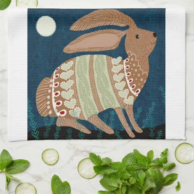 Midnight Bunny Kitchen Tea Towel (Folded)
