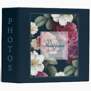 Midnight Burgundy And White Floral Photo Album/ 3 Ring Binder
