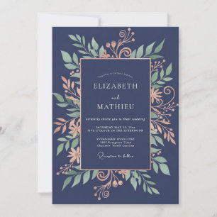 Midnight Burnished Copper Leafy Wedding Invitation