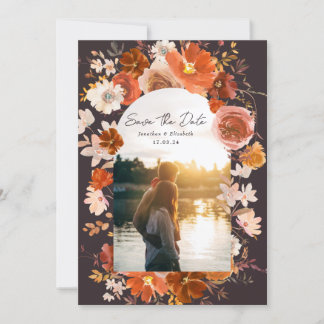 Midnight Burnt Orange Floral Wedding Arch Photo Save The Date