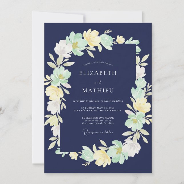 Midnight Butter Wreath Wedding Invitation (Front)