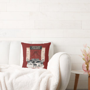 Midnight Cabaret Red Black White Table Throw Pillow