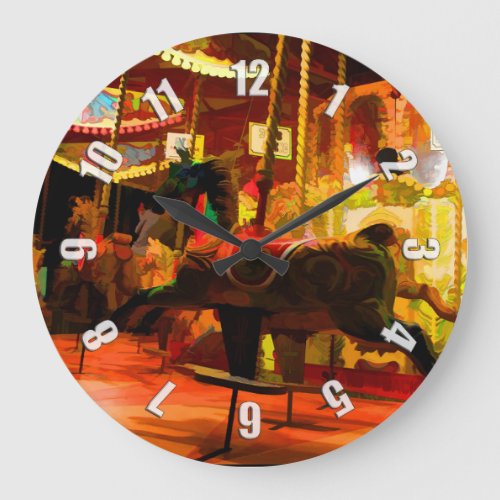 Midnight Carousel Ride Large Clock