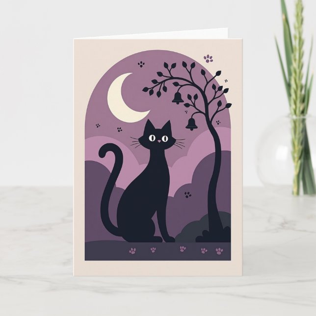 Midnight Cat Under Moon Card (Front)