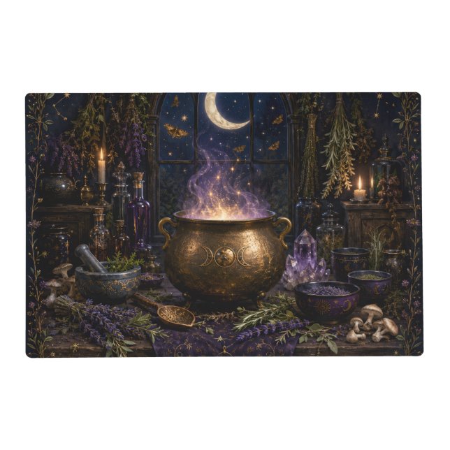 Midnight Cauldron Celestial Witch Laminated Placemat (Front)
