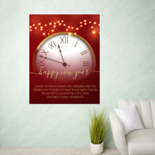 Midnight Celebration Clock with Happy New Year Wall Decal