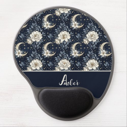 Midnight Celestial Floral & Crescent Moon Design  Gel Mouse Pad