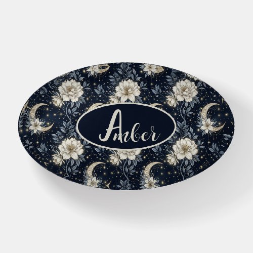 Midnight Celestial Floral & Crescent Moon Design Paperweight