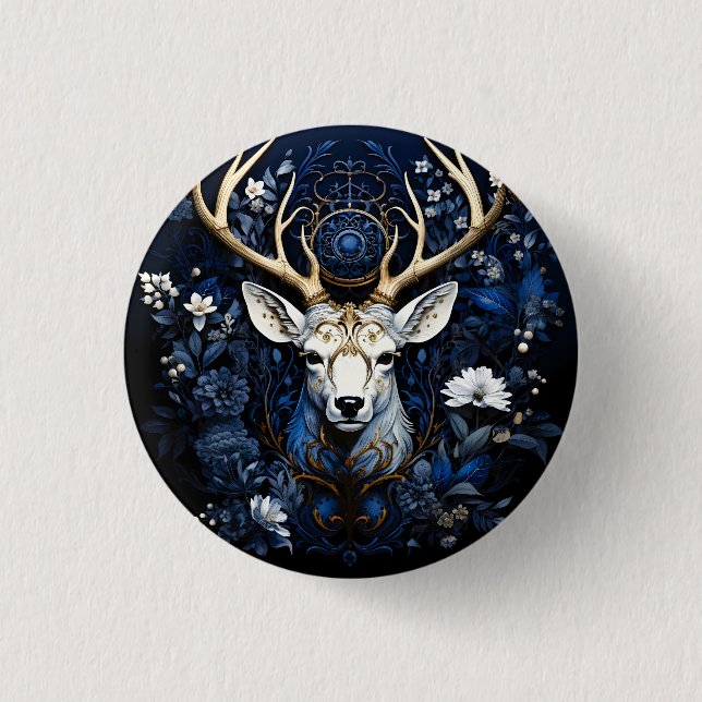 Midnight Celestial Floral Gothic Deer  Button (Front)