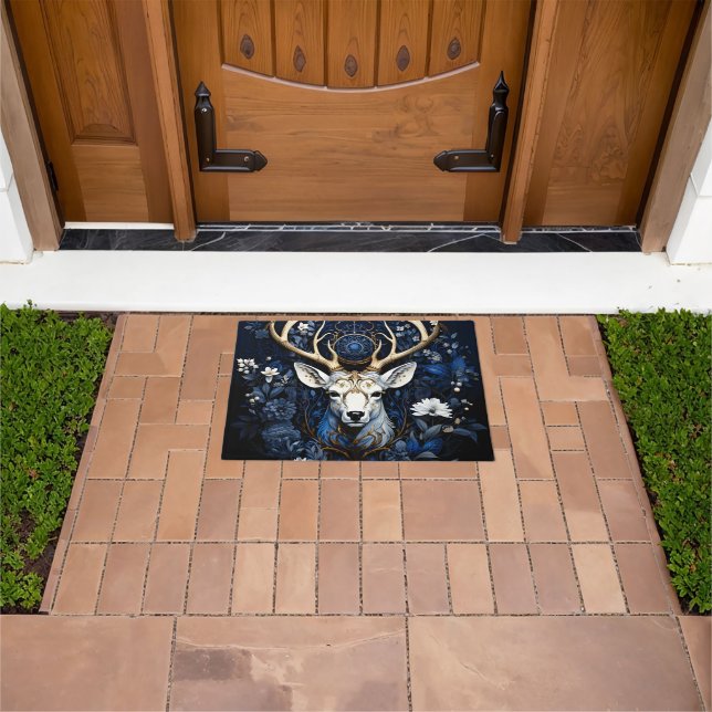 Midnight Celestial Floral Gothic Deer  Doormat (Outdoor)