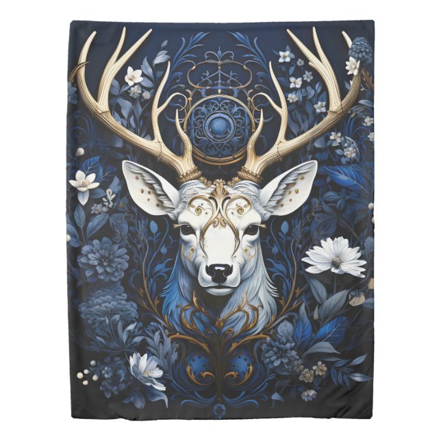 Midnight Celestial Floral Gothic Deer  Duvet Cover (Front)