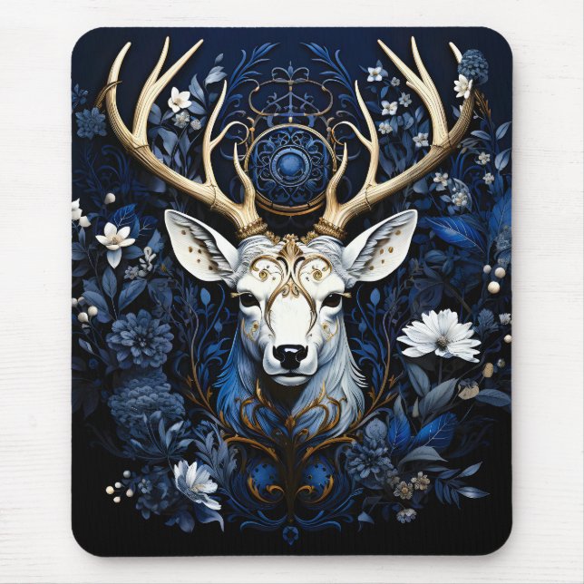 Midnight Celestial Floral Gothic Deer  Mouse Pad (Front)