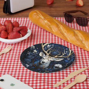 Midnight Celestial Floral Gothic Deer  Paper Plates