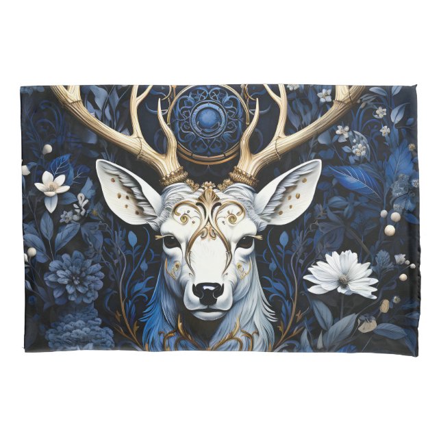 Midnight Celestial Floral Gothic Deer  Pillow Case (Front)