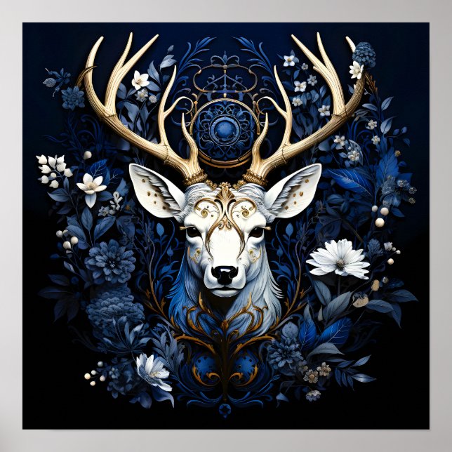 Midnight Celestial Floral Gothic Deer  Poster (Front)