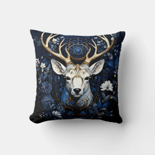 Midnight Celestial Floral Gothic Deer Throw Pillow
